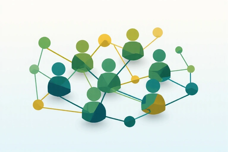 Abstract, professional image representing teamwork and dedication, with interconnected geometric shapes and soft, harmonious colors. No identifiable faces or text.